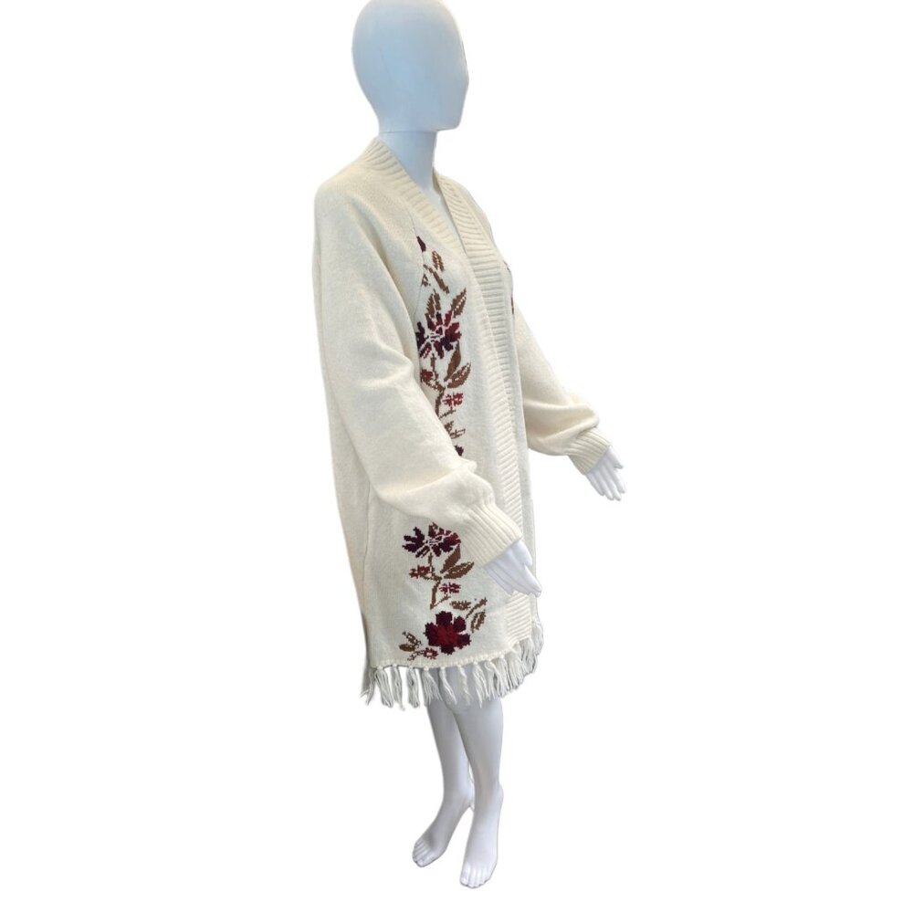 Shyanne Womens Floral Knit Cardigan Sweater With Fringe Hem XL - Picture 9 of 9